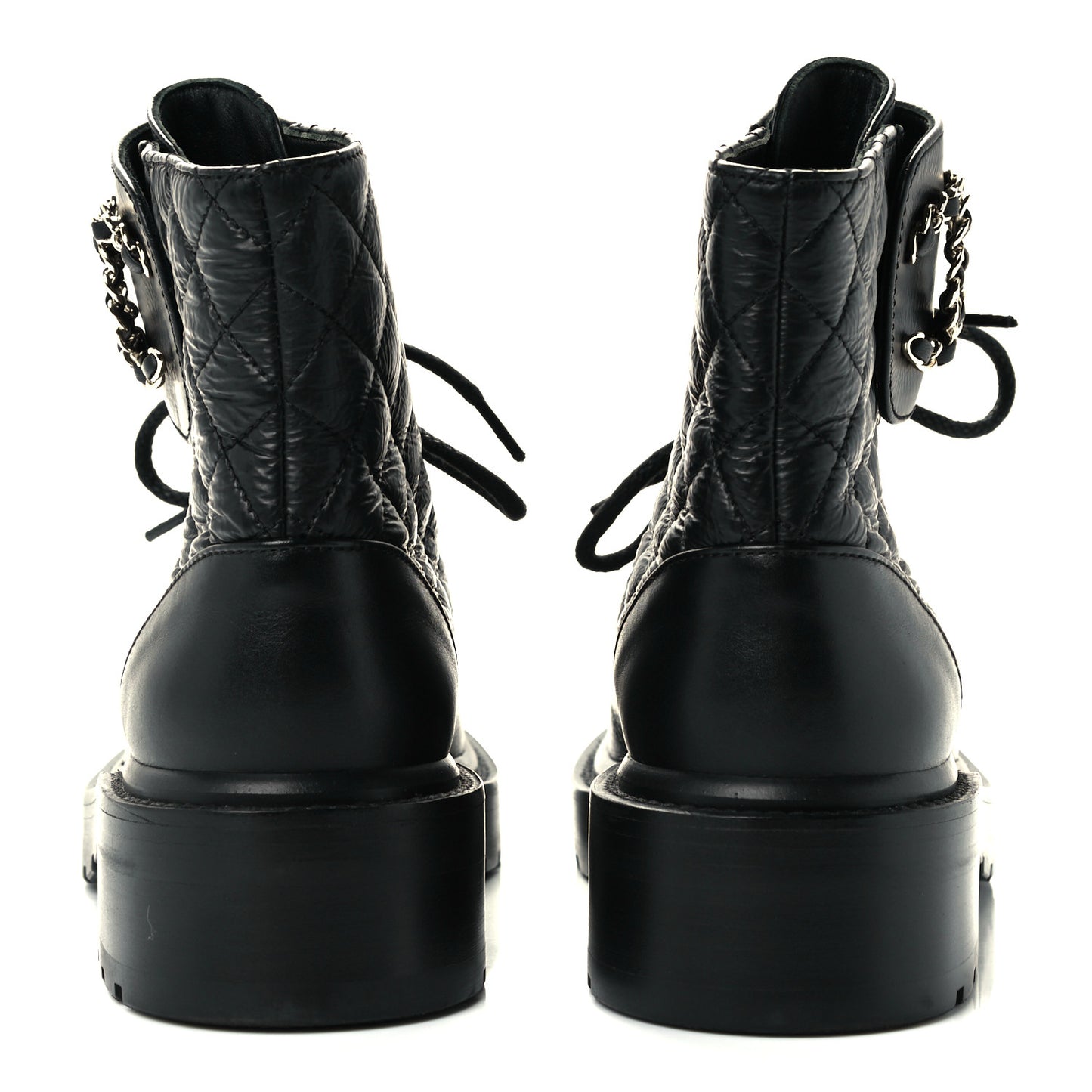 Lambskin Calfskin Quilted Lace Up Combat Boots 35.5 Black