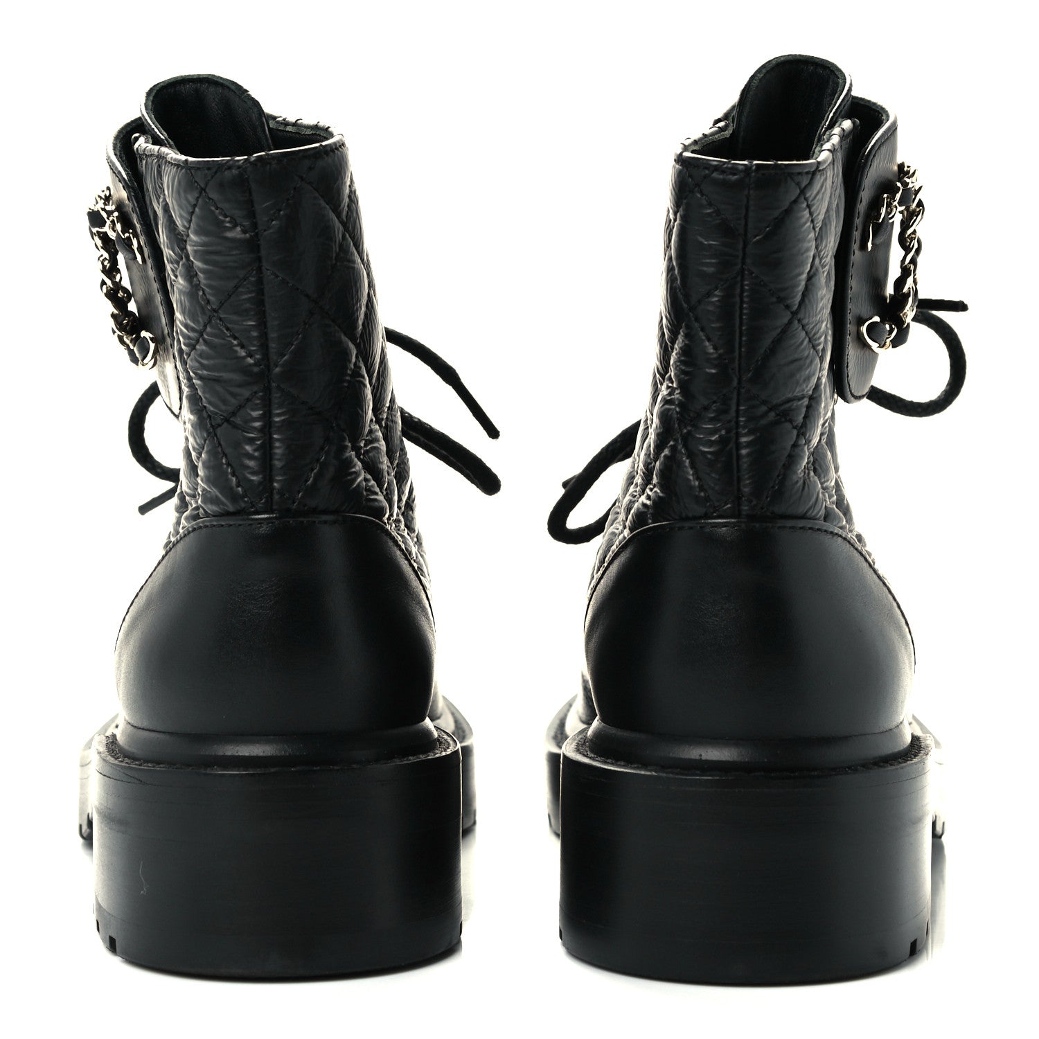 Chanel Lambskin Calfskin Quilted Lace Up Combat Boots 35.5 Black 6 of 13