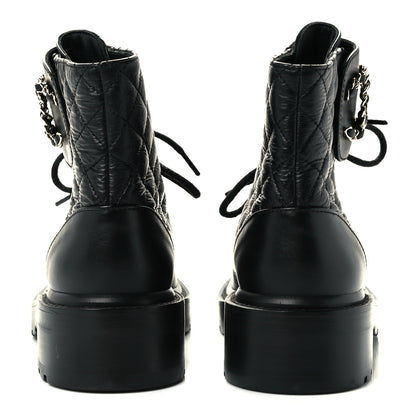 Chanel Lambskin Calfskin Quilted Lace Up Combat Boots 35.5 Black 6 of 13