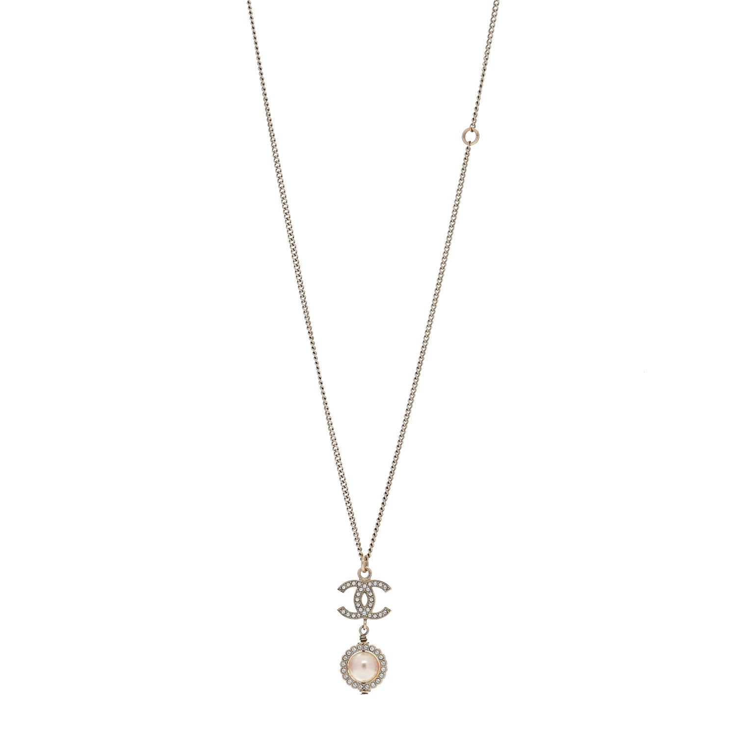 Chanel Crystal Pearl CC Lace Camellia Necklace Gold 1 of 4