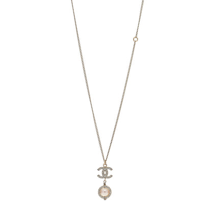 Chanel Crystal Pearl CC Lace Camellia Necklace Gold 1 of 4