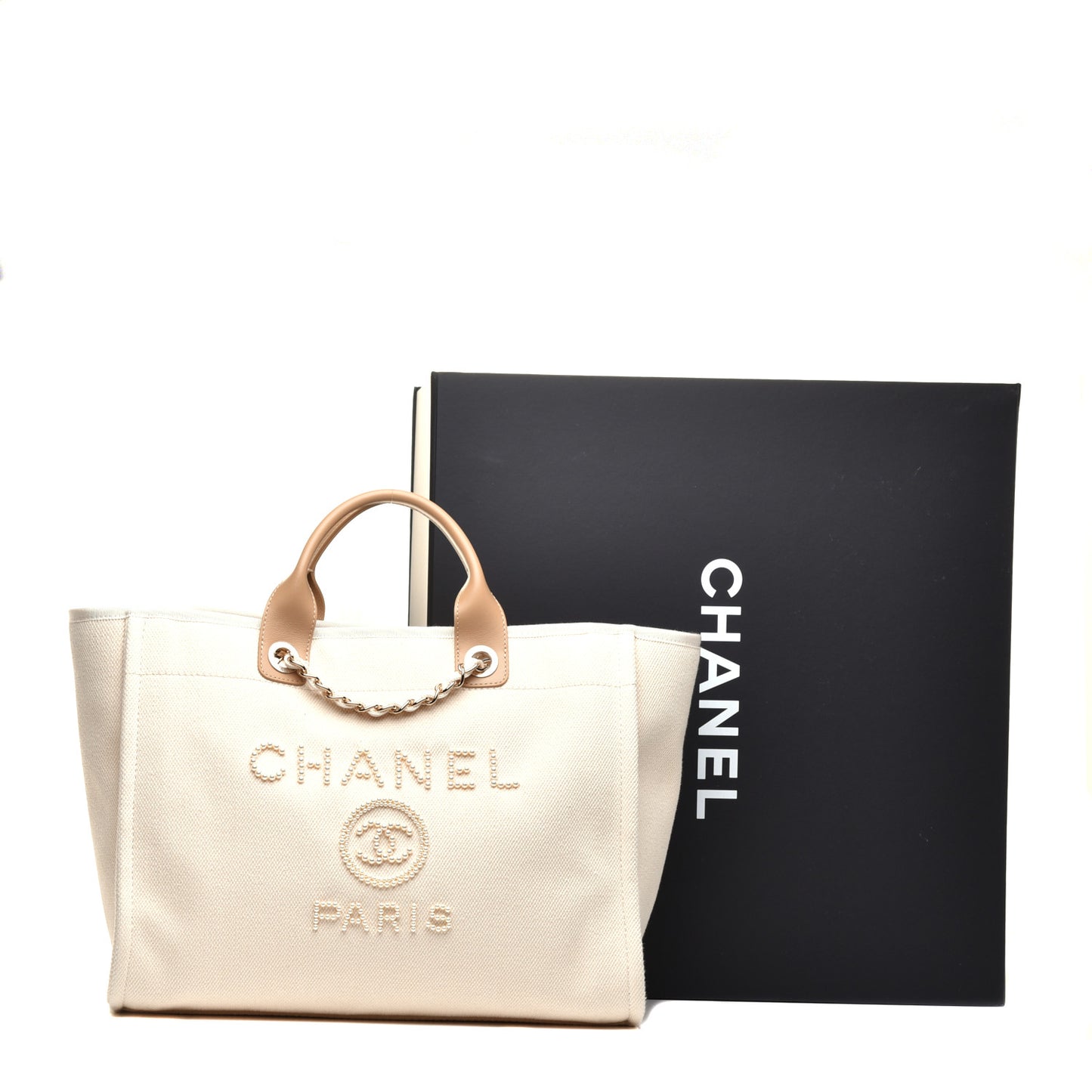 Canvas Pearl Medium Deauville Tote Ecru Beige