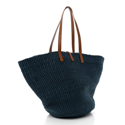 Saint Laurent Raffia Calfskin Medium Panier Tote Blue Blue 3 of 11