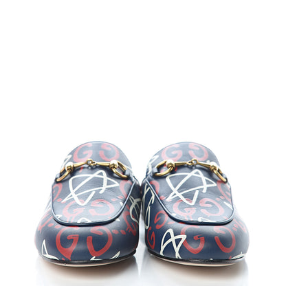 Gucci Calfskin GucciGhost Print Womens Princetown Slippers 36.5 Blue Agata Hibiscus Red 2 of 8
