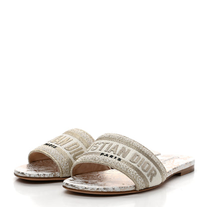 Christian Dior Metallic Canvas Embroidered Dway Mules Slide Sandals 36 Gold 3 of 8