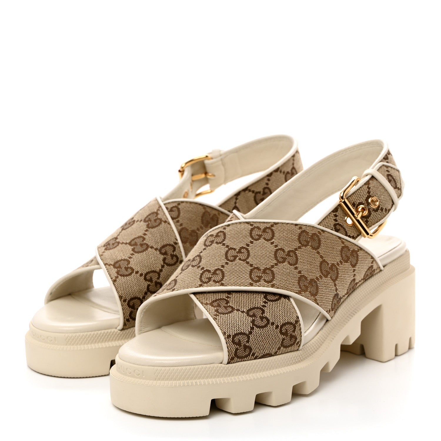 Gucci Monogram Granada Kid Trip 40/72mm Lug Sole Sandals 38 Beige Ebony Mystic White 3 of 10