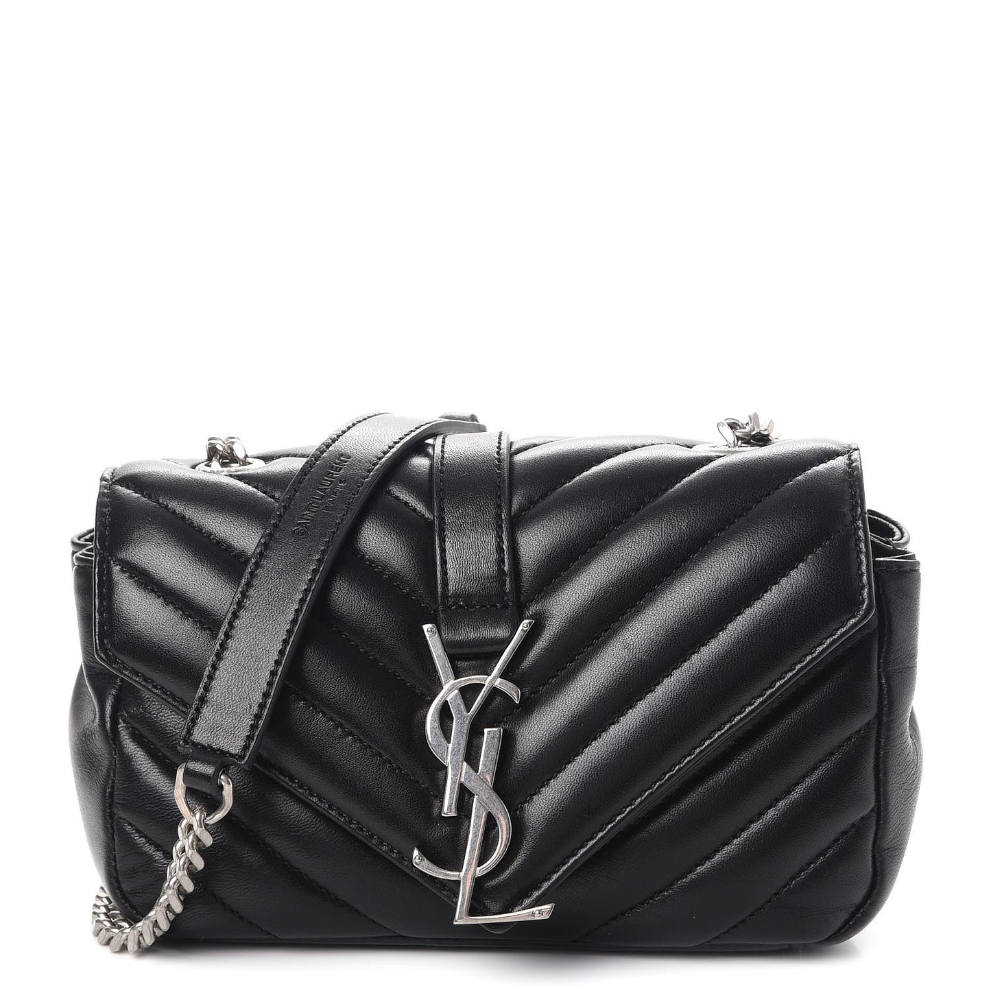 Grained Calfskin Matelasse Chevron Monogram Classic Baby Chain Bag Black
