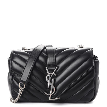 Saint Laurent Grained Calfskin Matelasse Chevron Monogram Classic Baby Chain Bag Black 1 of 8