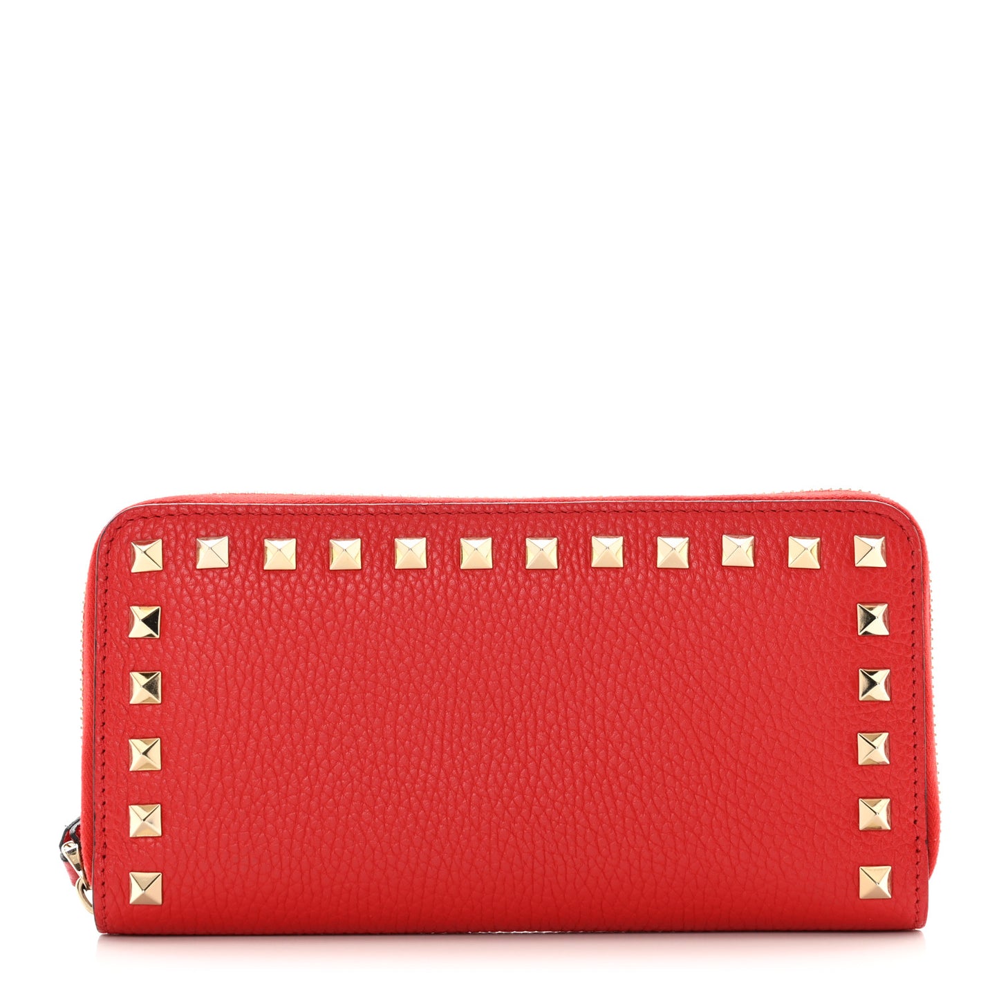 Pebbled Calfskin Rockstud Zip Around Wallet Rosso Valentino