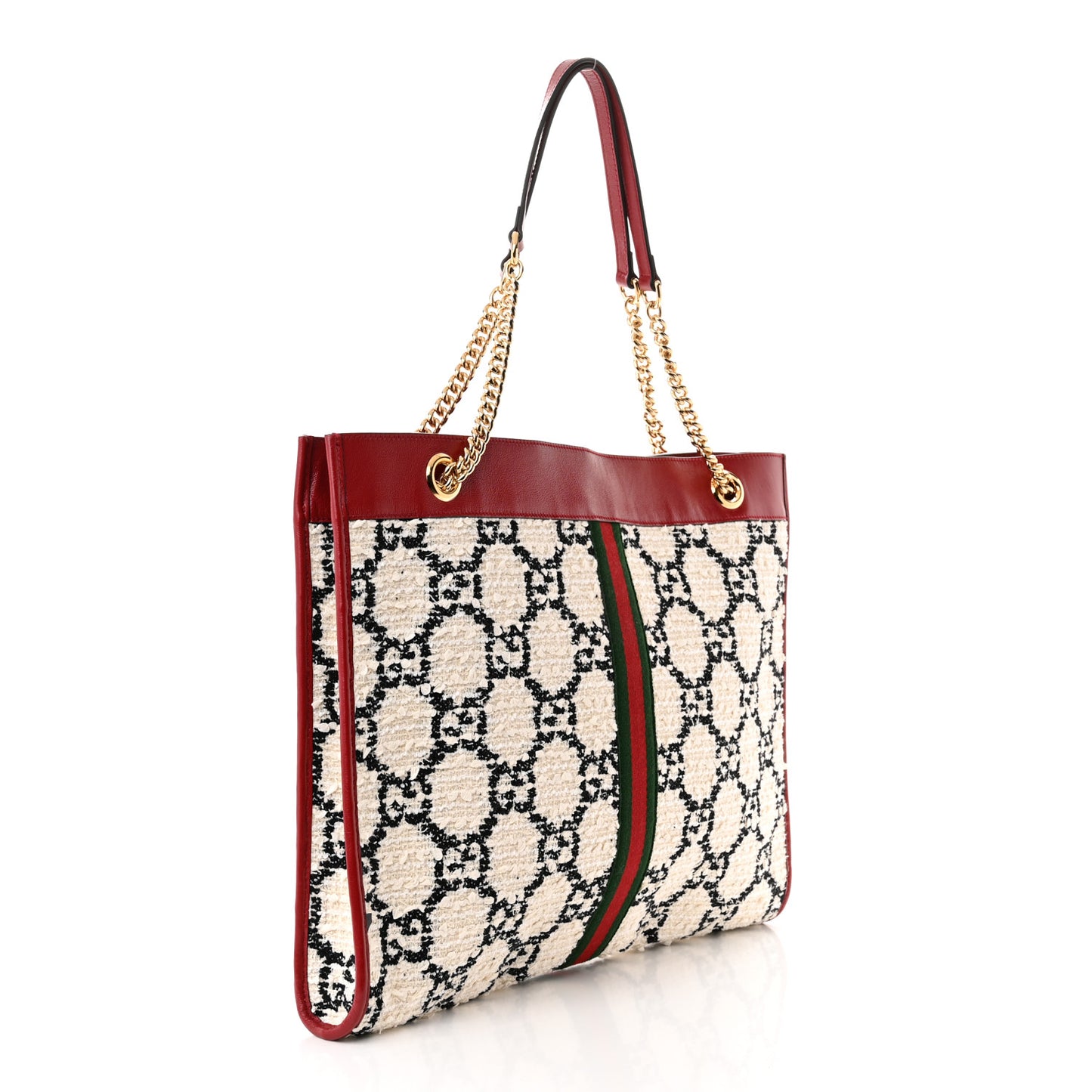 Tweed GG Monogram Large Rajah Chain Tote White Black Romantic Cherry