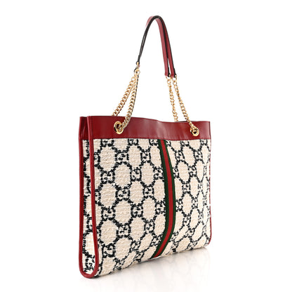 Gucci Tweed GG Monogram Large Rajah Chain Tote White Black Romantic Cherry 4 of 11