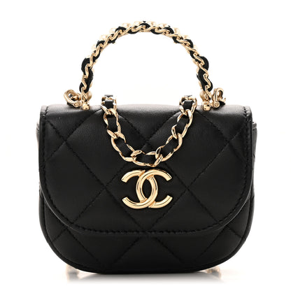 Chanel Lambskin Quilted Pearl Top Handle Clutch With Chain  Black 1 of 10