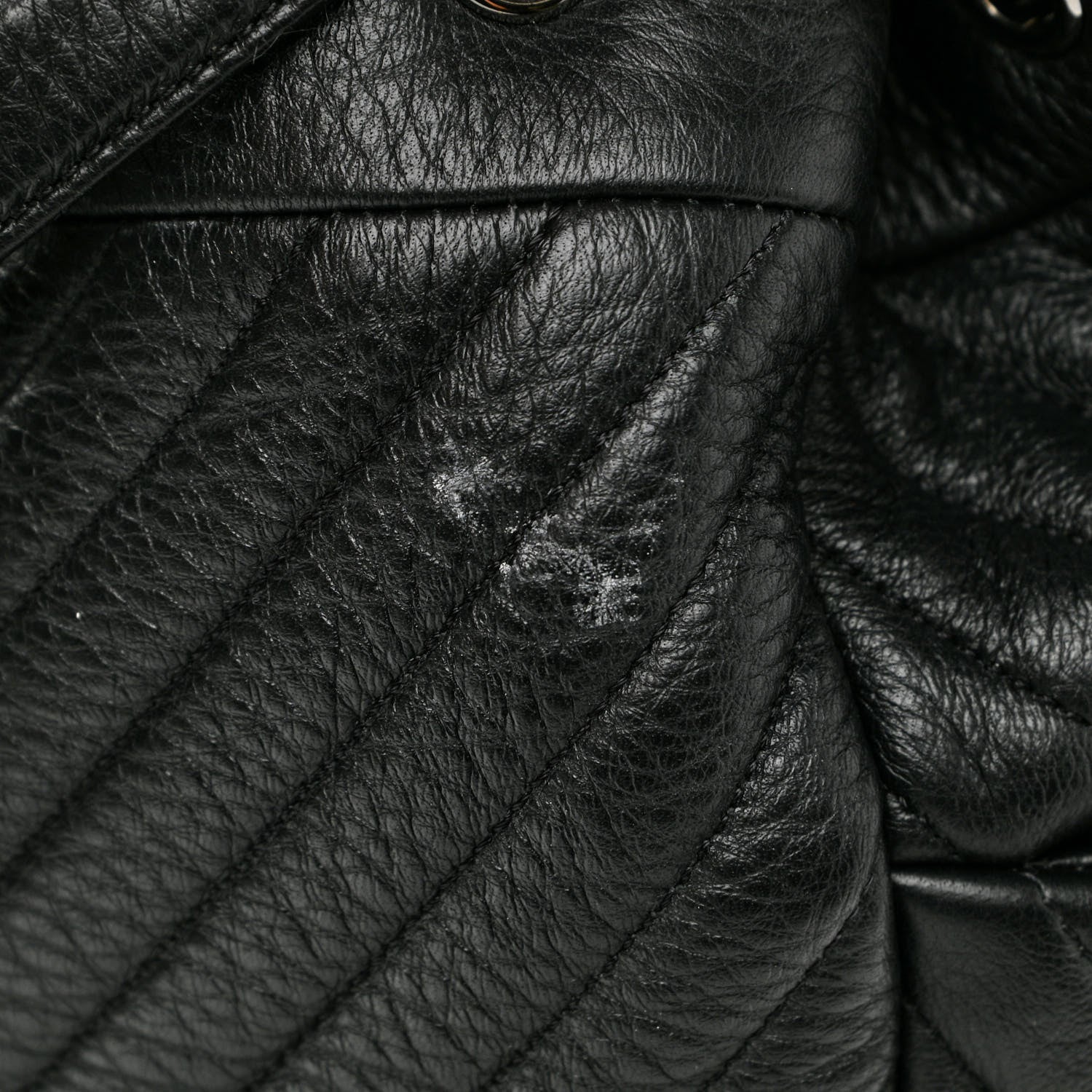 Chanel Deerskin Chevron Large CC Chain Bucket Drawstring Bag Black 11 of 13