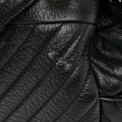 Chanel Deerskin Chevron Large CC Chain Bucket Drawstring Bag Black 11 of 13