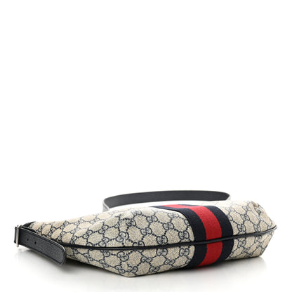 Gucci GG Supreme Monogram Textured Dollar Calfskin Web Small Ophidia Half Moon Hobo Beige Blue 4 of 12