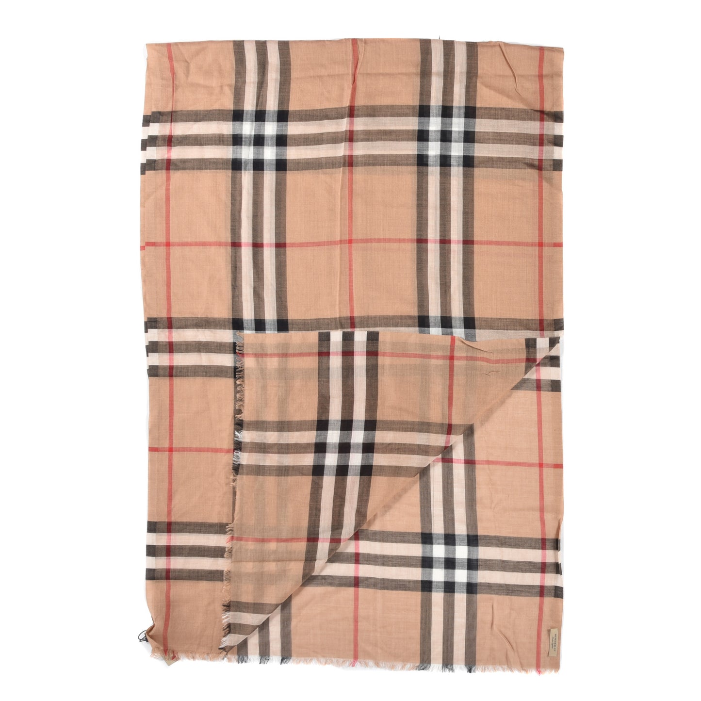 Wool Silk Gauze Giant Check Lightweight Scarf Camel