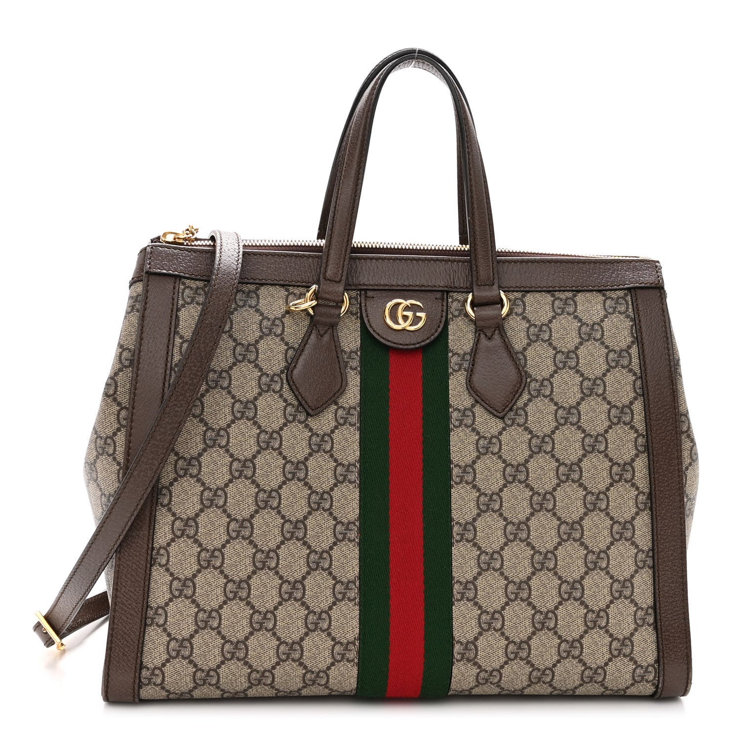 GG Supreme Monogram Web Medium Ophidia Tote Bag Brown