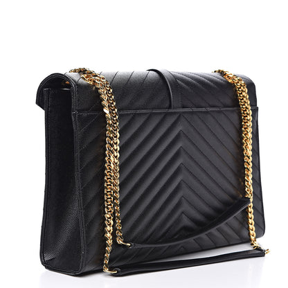 Saint Laurent Grain De Poudre Matelasse Chevron Large Monogram Satchel Black 3 of 11