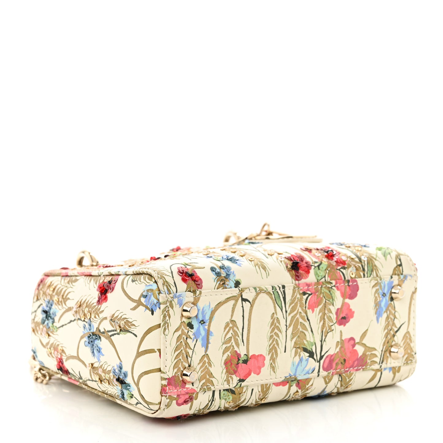 Calfskin Hibiscus Printed Embroidered Mini Lady Dior Beige Multicolor