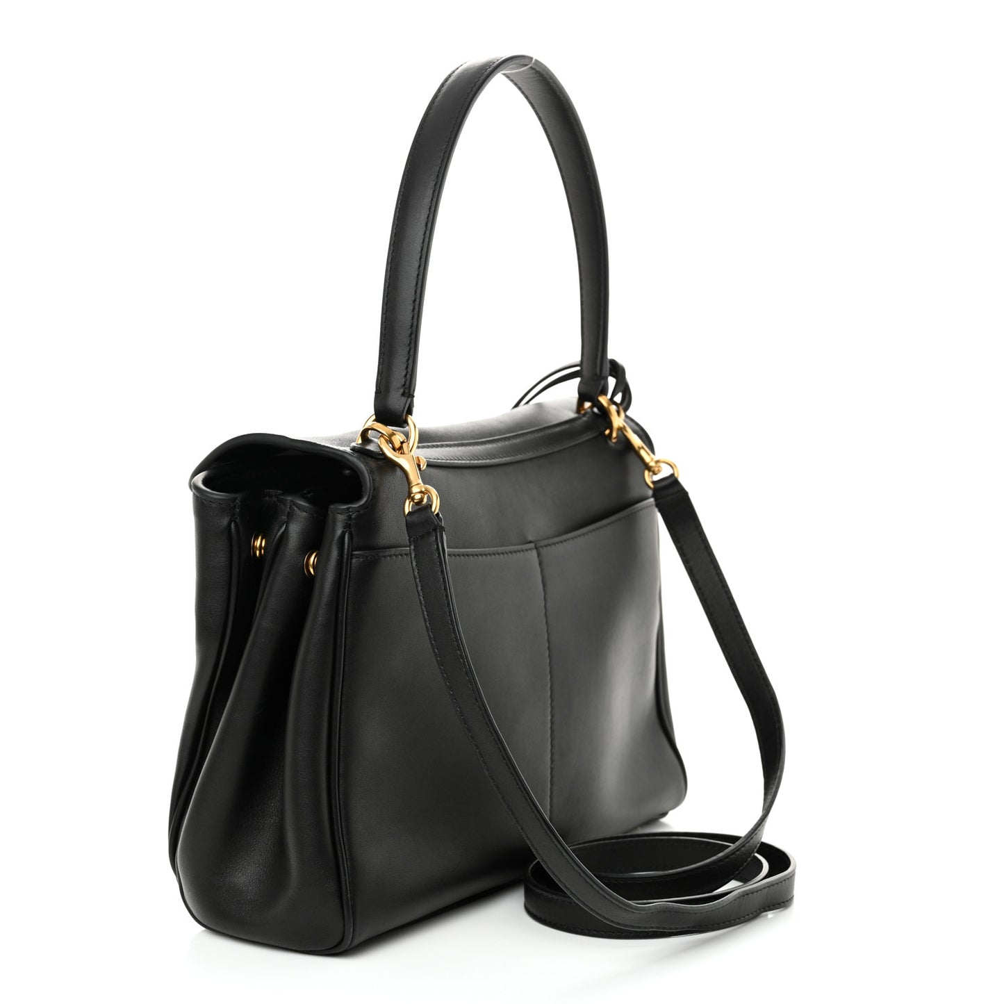 Natural Smooth Calfskin Small Rodeo Top Handle Handbag Black