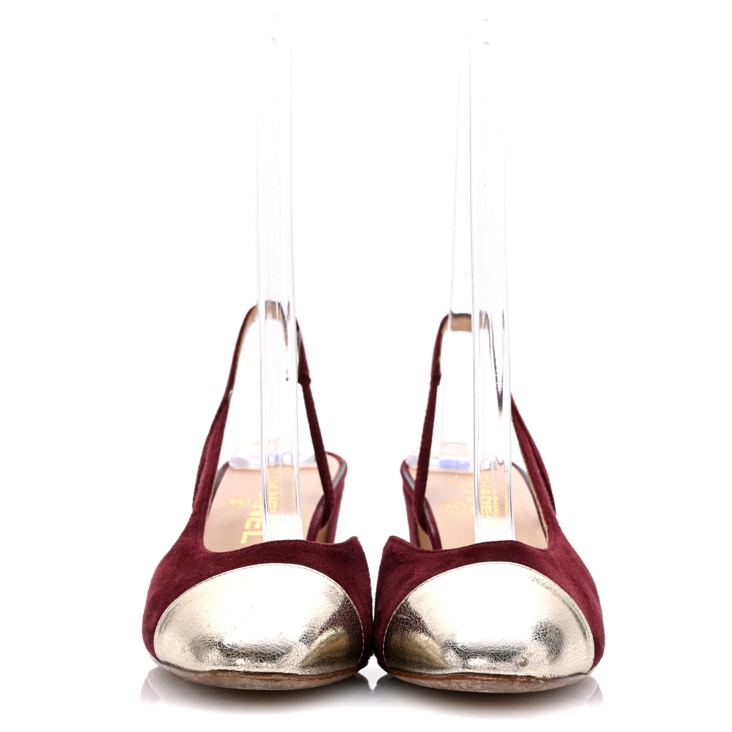 Kid Suede Metallic Lambskin Cap Toe CC Slingback Pumps 37.5 Burgundy Gold