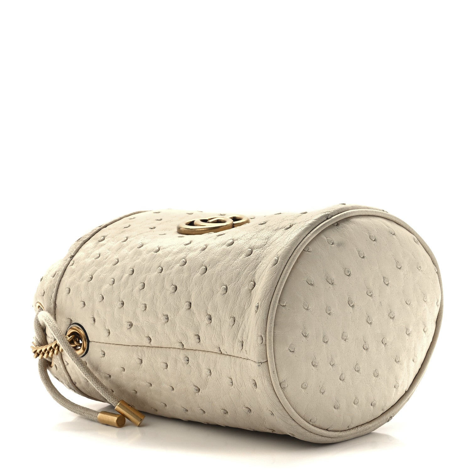Gucci Ostrich Mini GG Marmont 2.0 Bucket Bag White 4 of 11