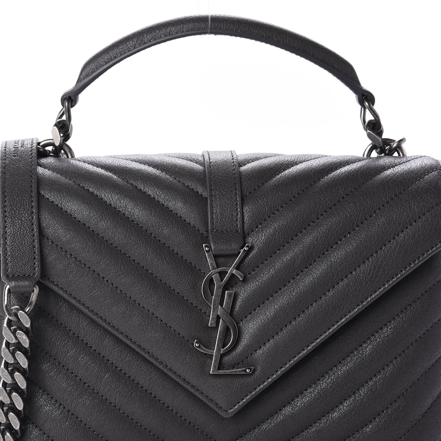 Saint Laurent Sheepskin Matelasse Chevron Monogram Medium College Bag Light Coal 12 of 12