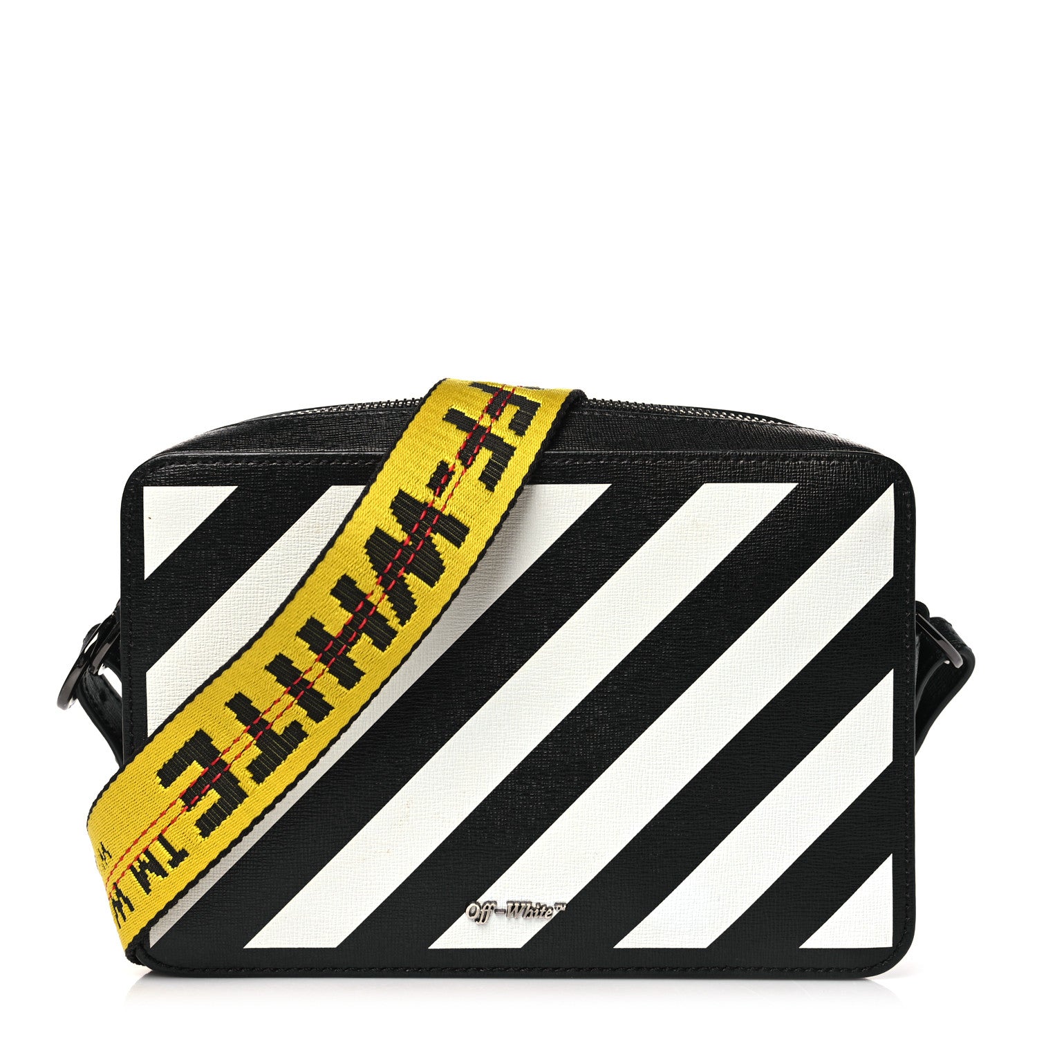 Off-White Saffiano Striped Mini Diag Bag Black White 1 of 10