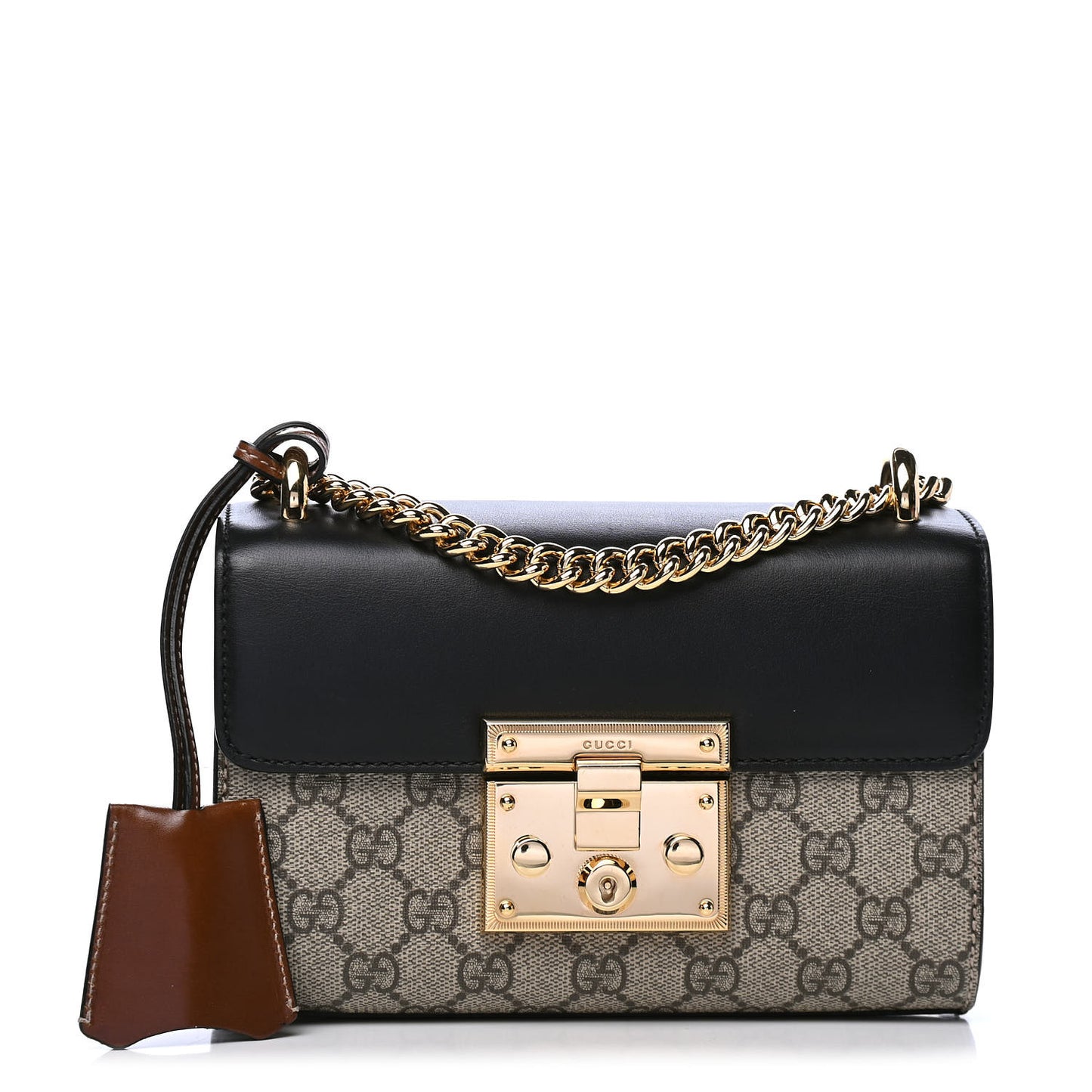 GG Supreme Monogram Calfskin Small Padlock Shoulder Bag Beige Black Cuir