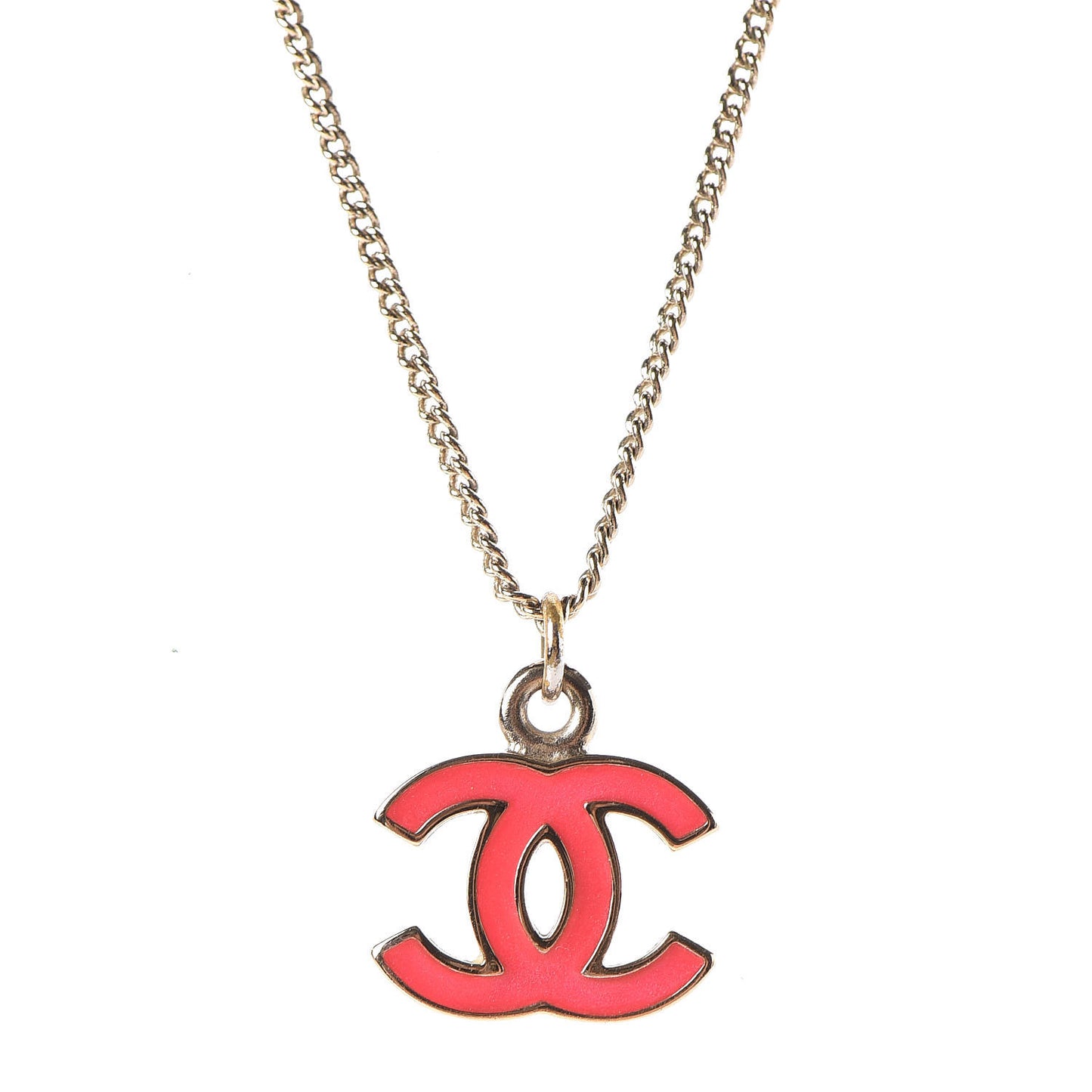 Enamel CC Necklace Gold Dark Pink