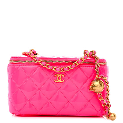 Chanel Patent Quilted Pearl Crush Small Vanity Case With Chain Neon Pink 1 of 11