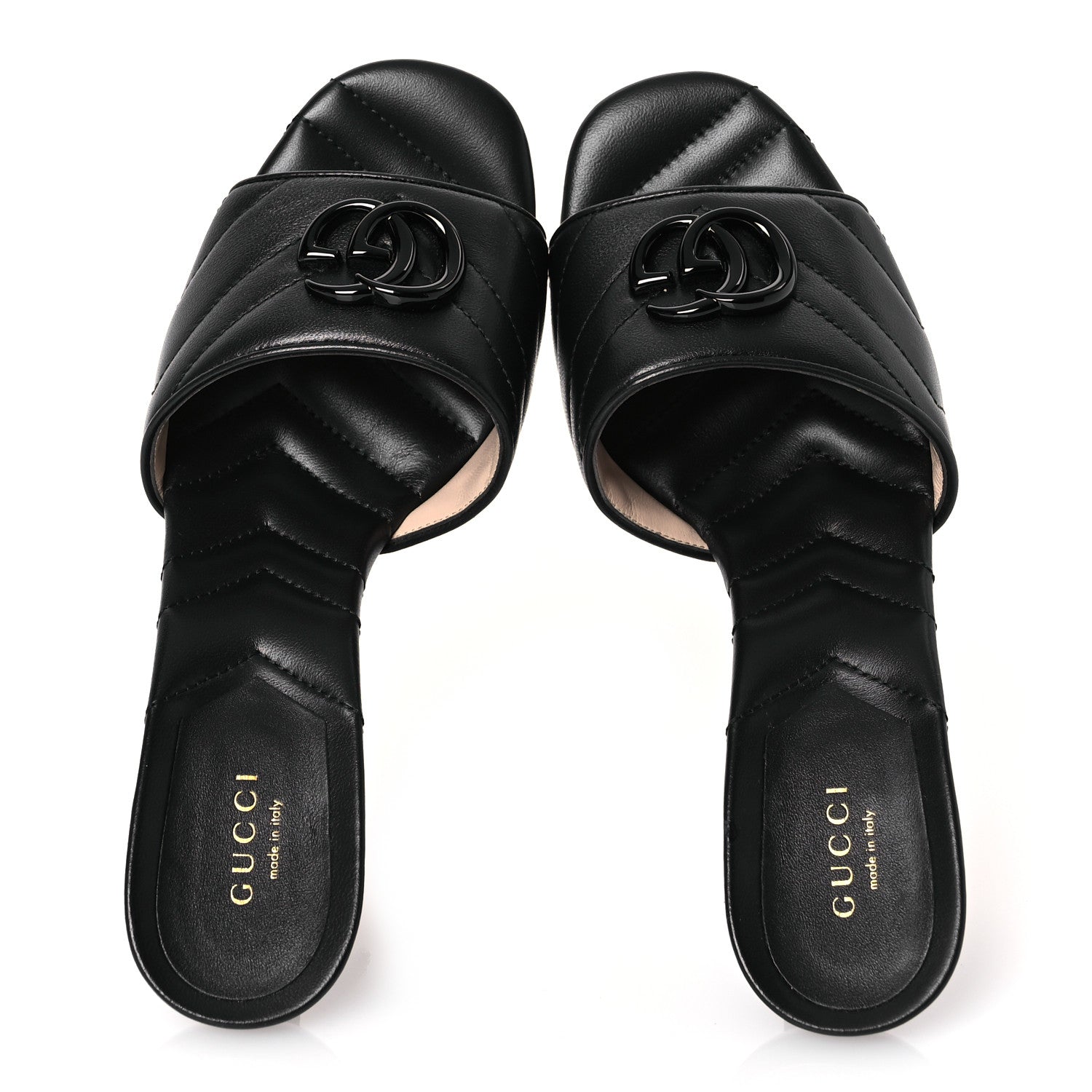 Gucci Nappa Matelasse Monochrome GG Marmont 75mm Slide Sandals 37.5 Black 2 of 11