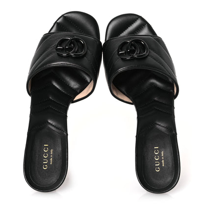 Gucci Nappa Matelasse Monochrome GG Marmont 75mm Slide Sandals 37.5 Black 2 of 11