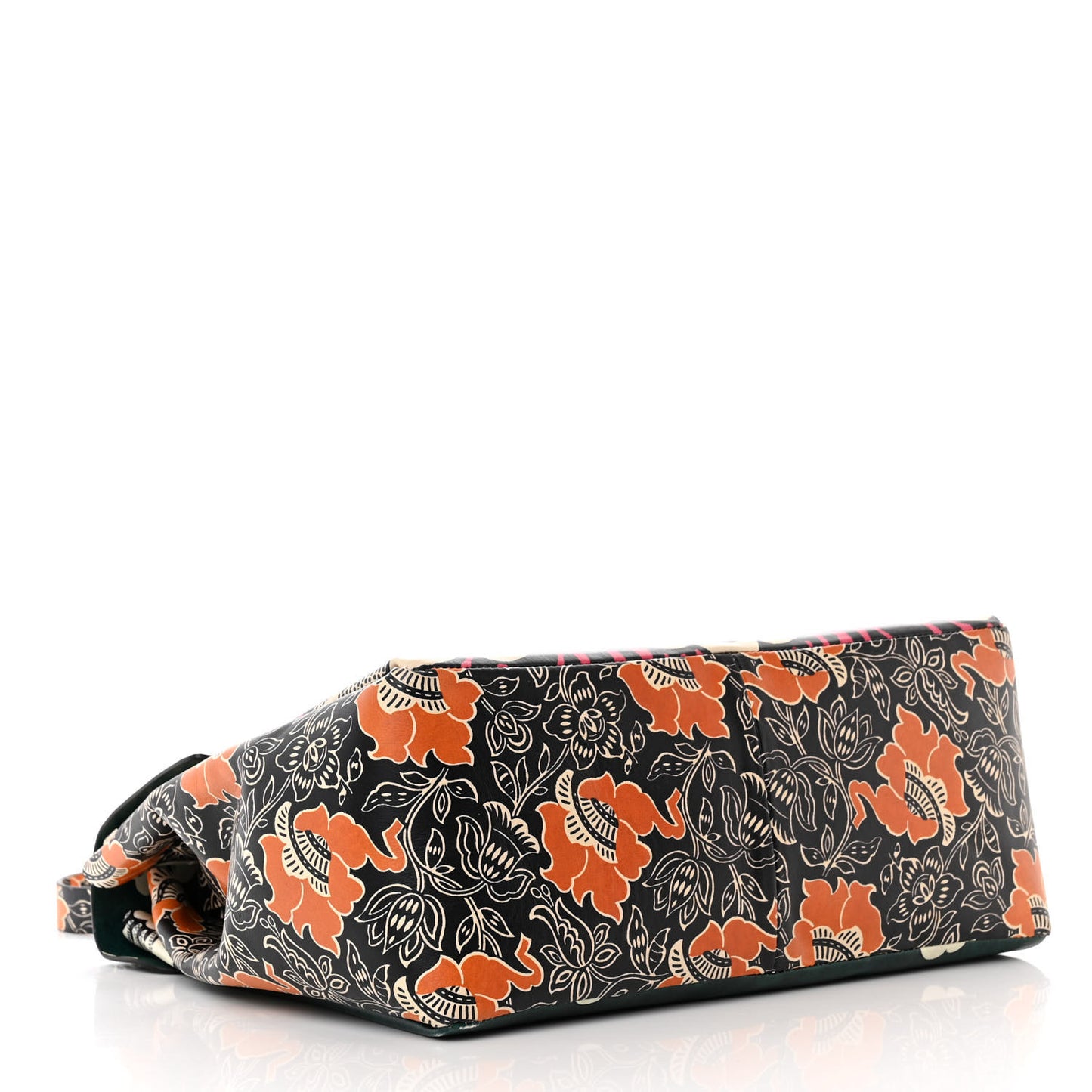 Calfskin Floral Print Mime Single Handle Bag Green
