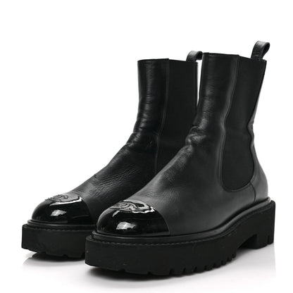 Chanel Crumpled Calfskin Patent Cap Toe Short Boots 39 Black 3 of 7