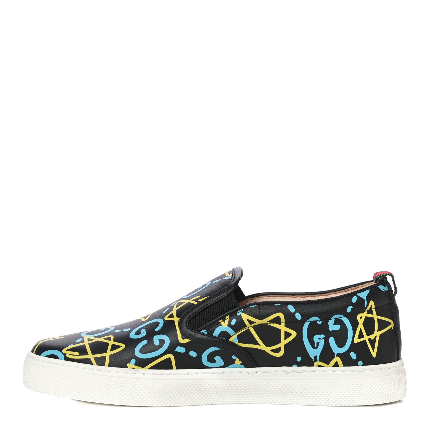Gucci Calfskin GucciGhost Print Mens Dublin Slip On Sneakers 8 Black New Acquamarine 1 of 10