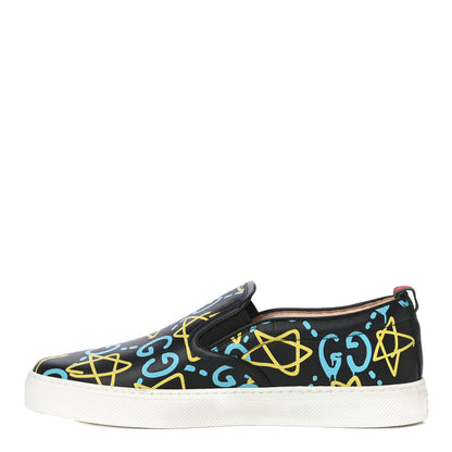 Gucci Calfskin GucciGhost Print Mens Dublin Slip On Sneakers 8 Black New Acquamarine 1 of 10