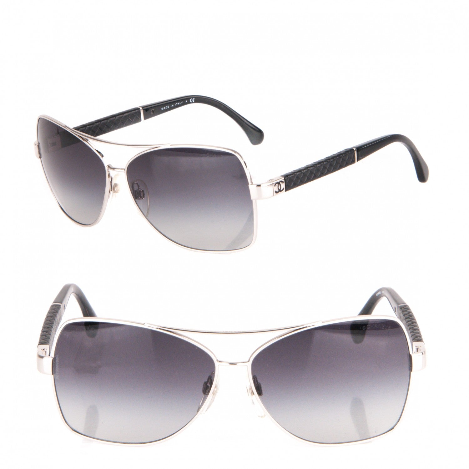 Chanel Quilted Aviator Sunglasses 4196Q Silver Black 1 of 5