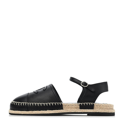 Chanel Lambskin Cap Toe CC Espadrilles Sandals 42 Black 1 of 4