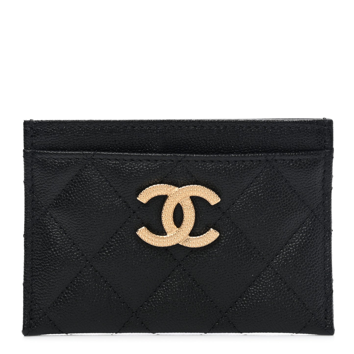 Caviar Quilted Studded CC Card Holder Black