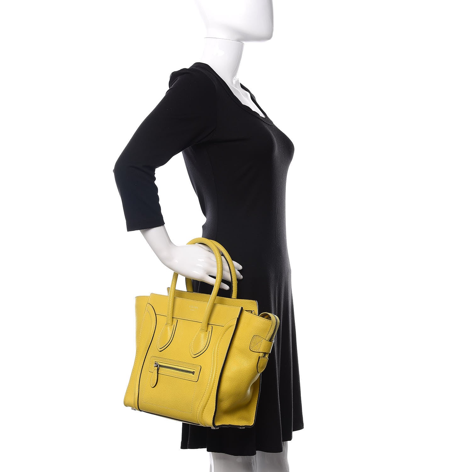 Celine Drummed Calfskin Micro Luggage Citron 2 of 14