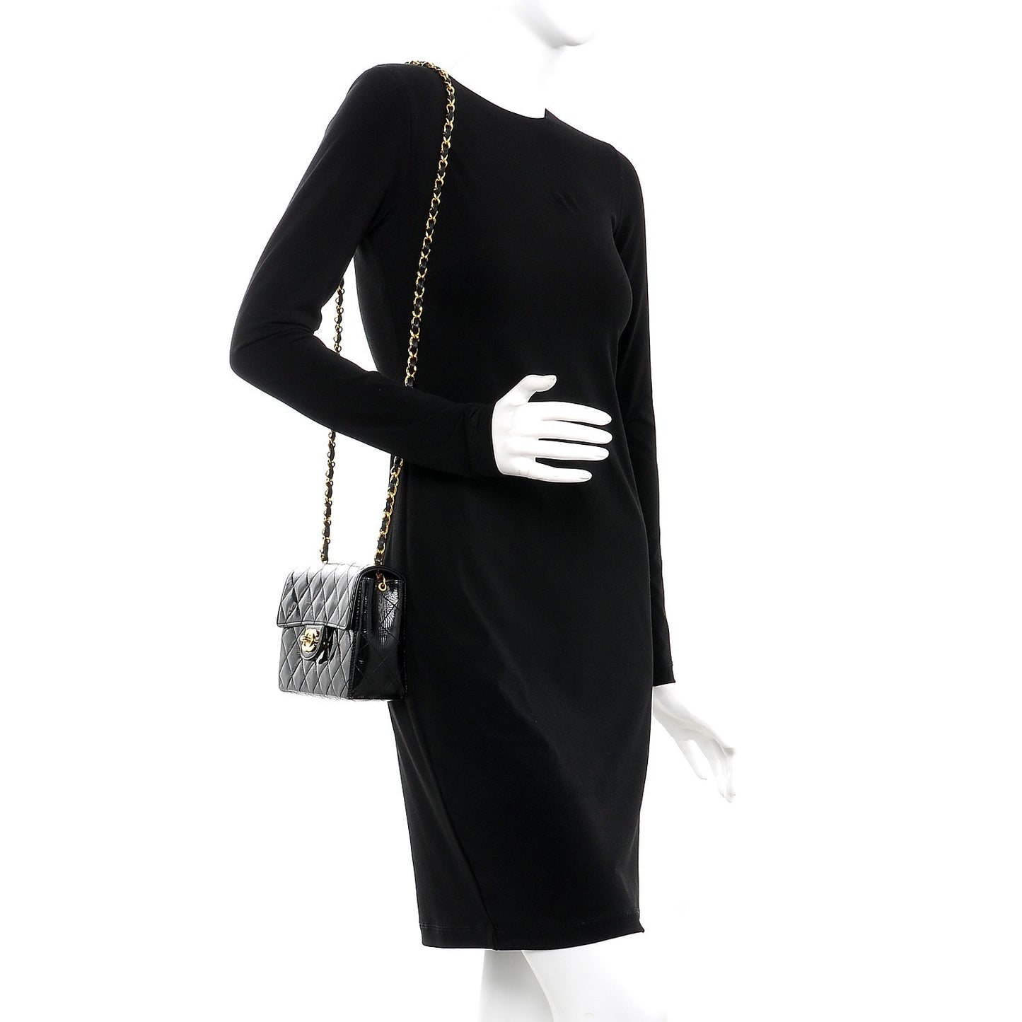 Patent Calfskin Quilted Mini Square Flap Black