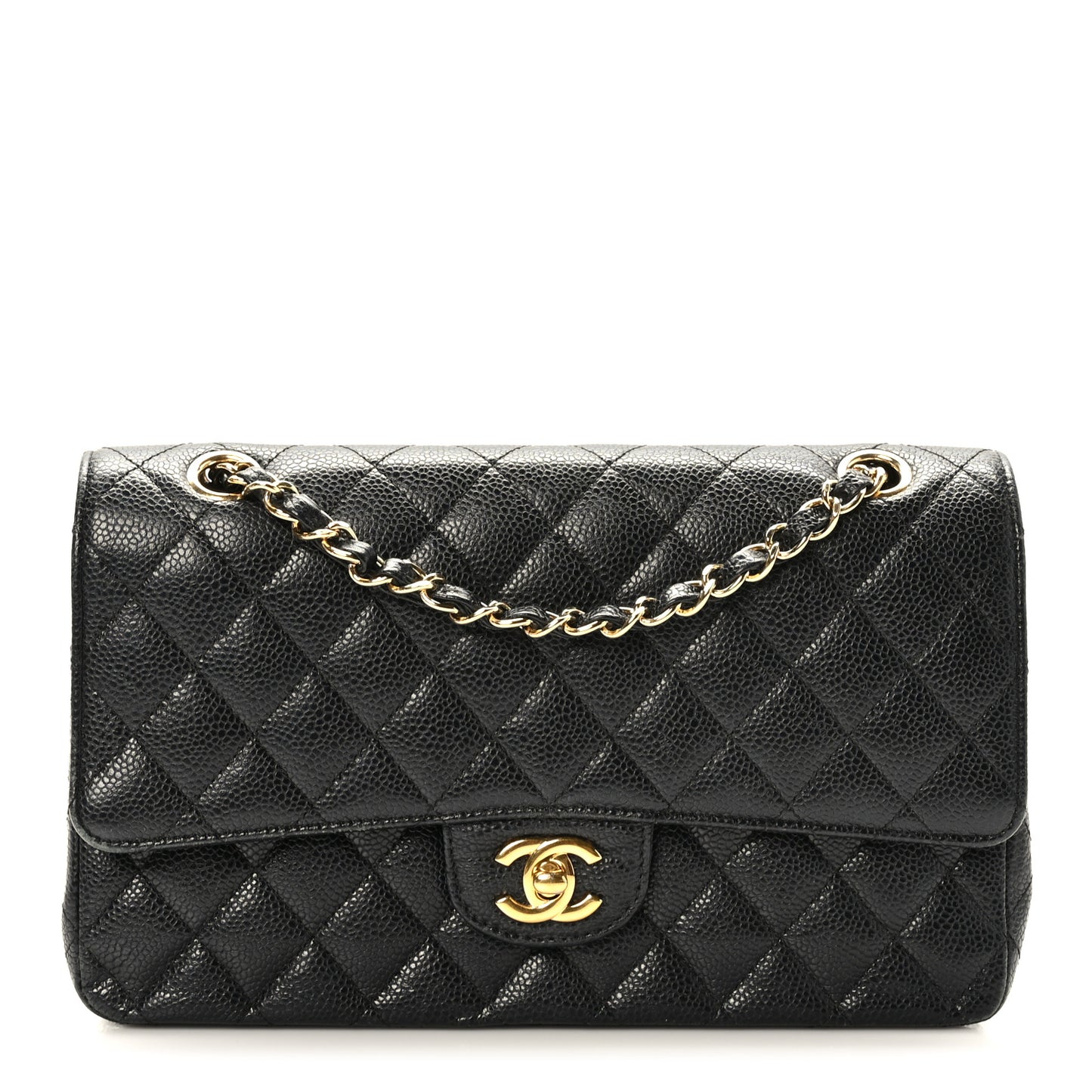 Caviar Quilted Medium Double Flap Black