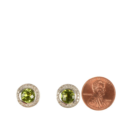 David Yurman Sterling Silver Diamond Peridot 8mm Cerise Earrings 2 of 5
