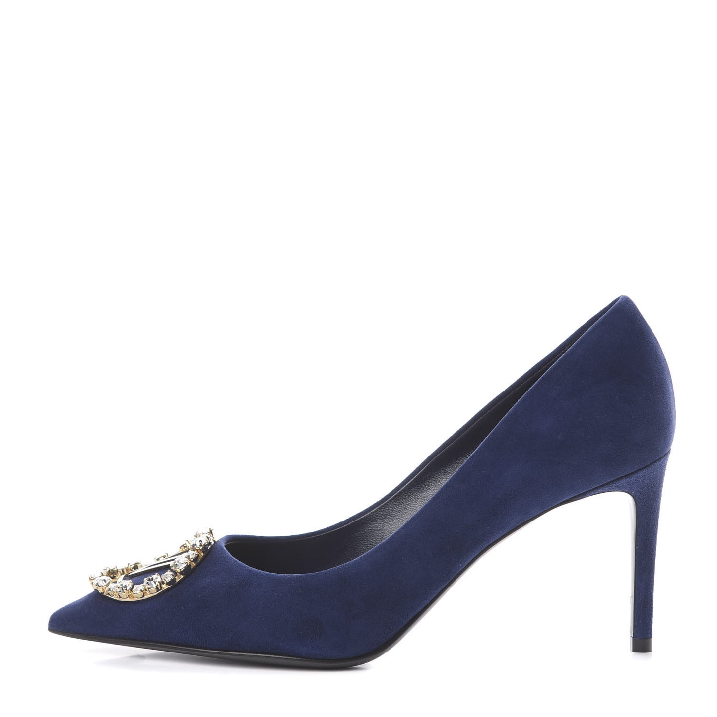 Suede Baby Goat Swarovski Crystal Madeleine Pumps 39 Marine