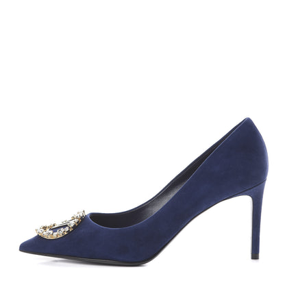Louis Vuitton Suede Baby Goat Swarovski Crystal Madeleine Pumps 39 Marine 1 of 7