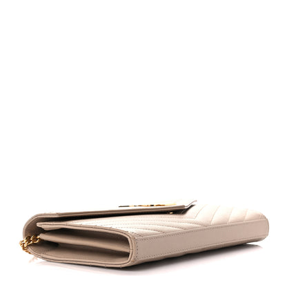Saint Laurent Grain De Poudre Matelasse Chevron Monogram Chain Wallet Dark Beige 4 of 14
