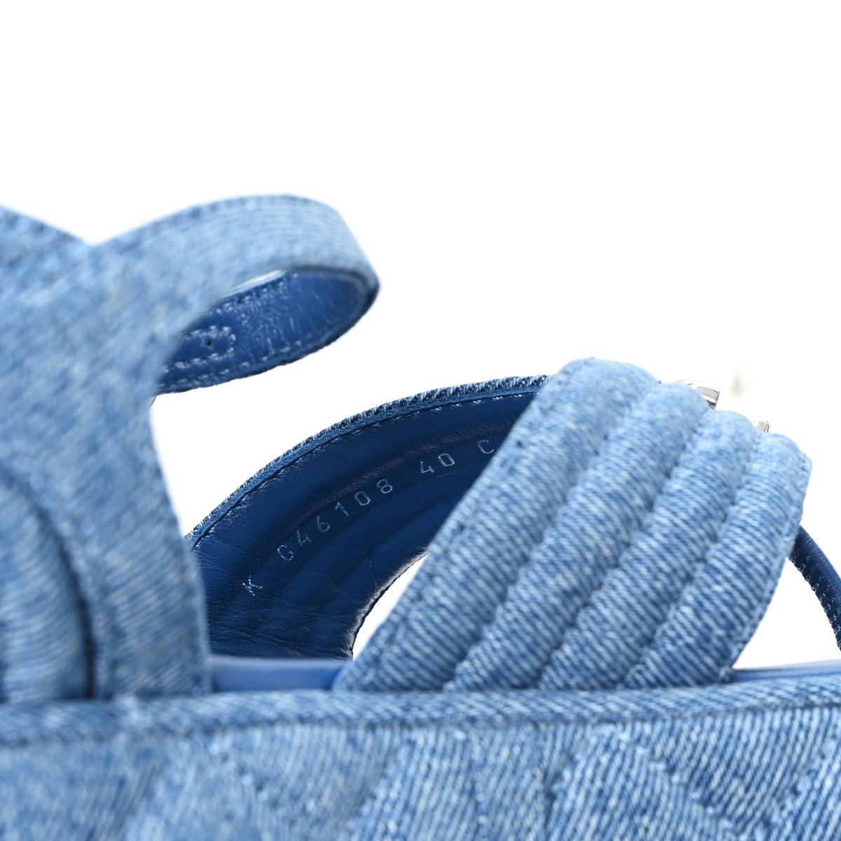Denim Quilted CC Platform Thong Sandals 40 Blue