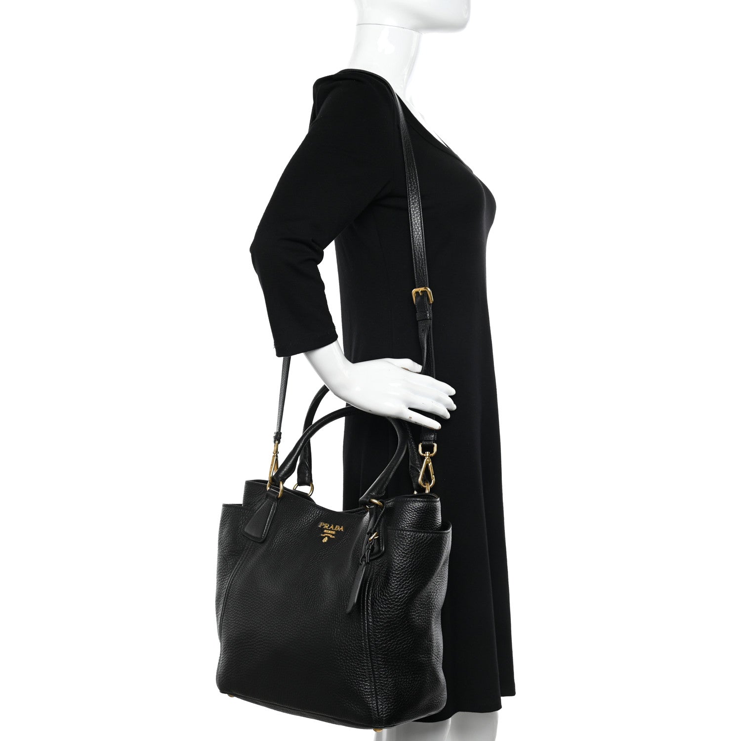 Prada Vitello Daino Tote Black 2 of 9