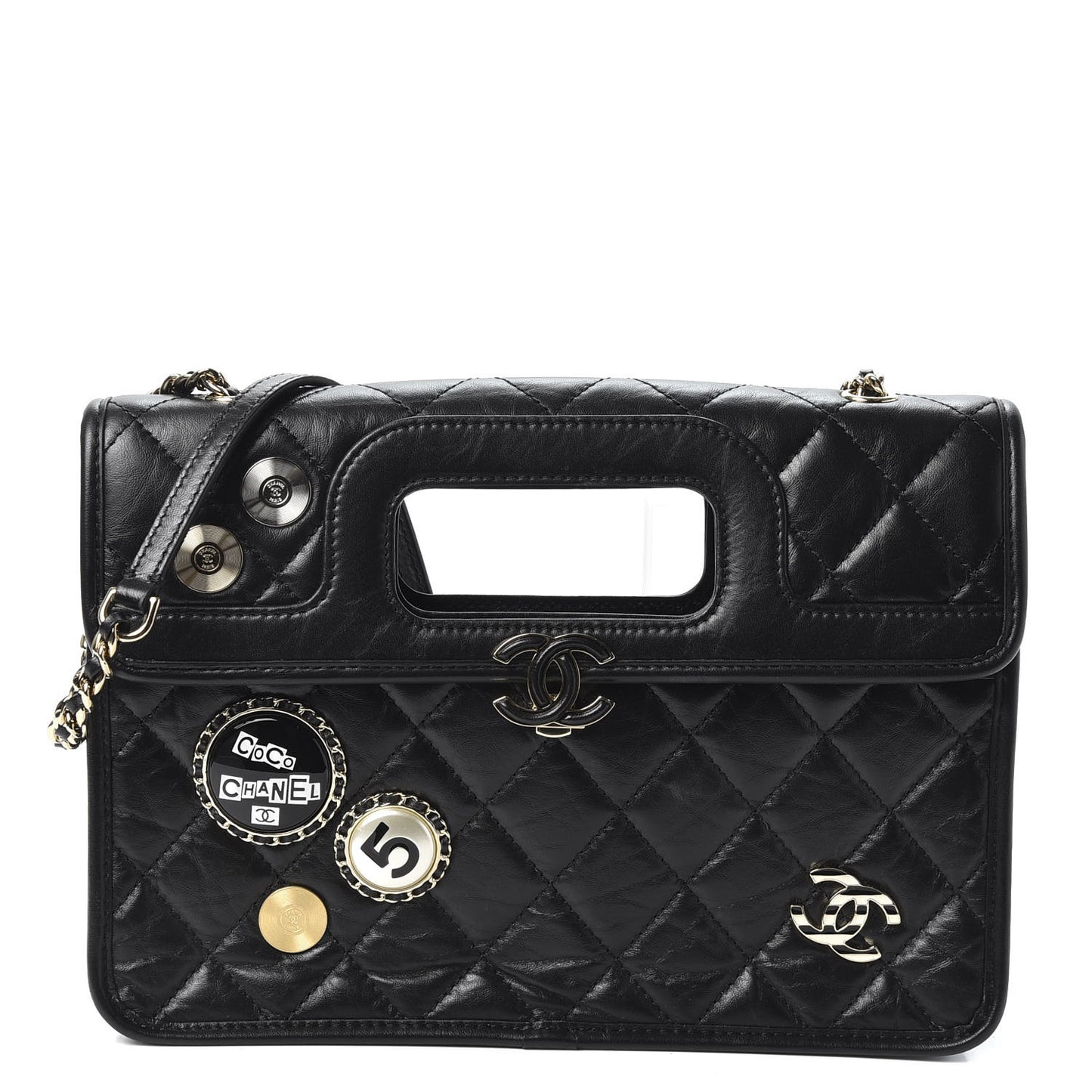 Aged Calfskin Charms Flap Bag Black